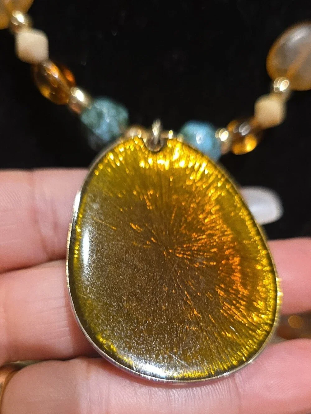 Amber Teardrop Pendant Necklace with Turquoise Accents